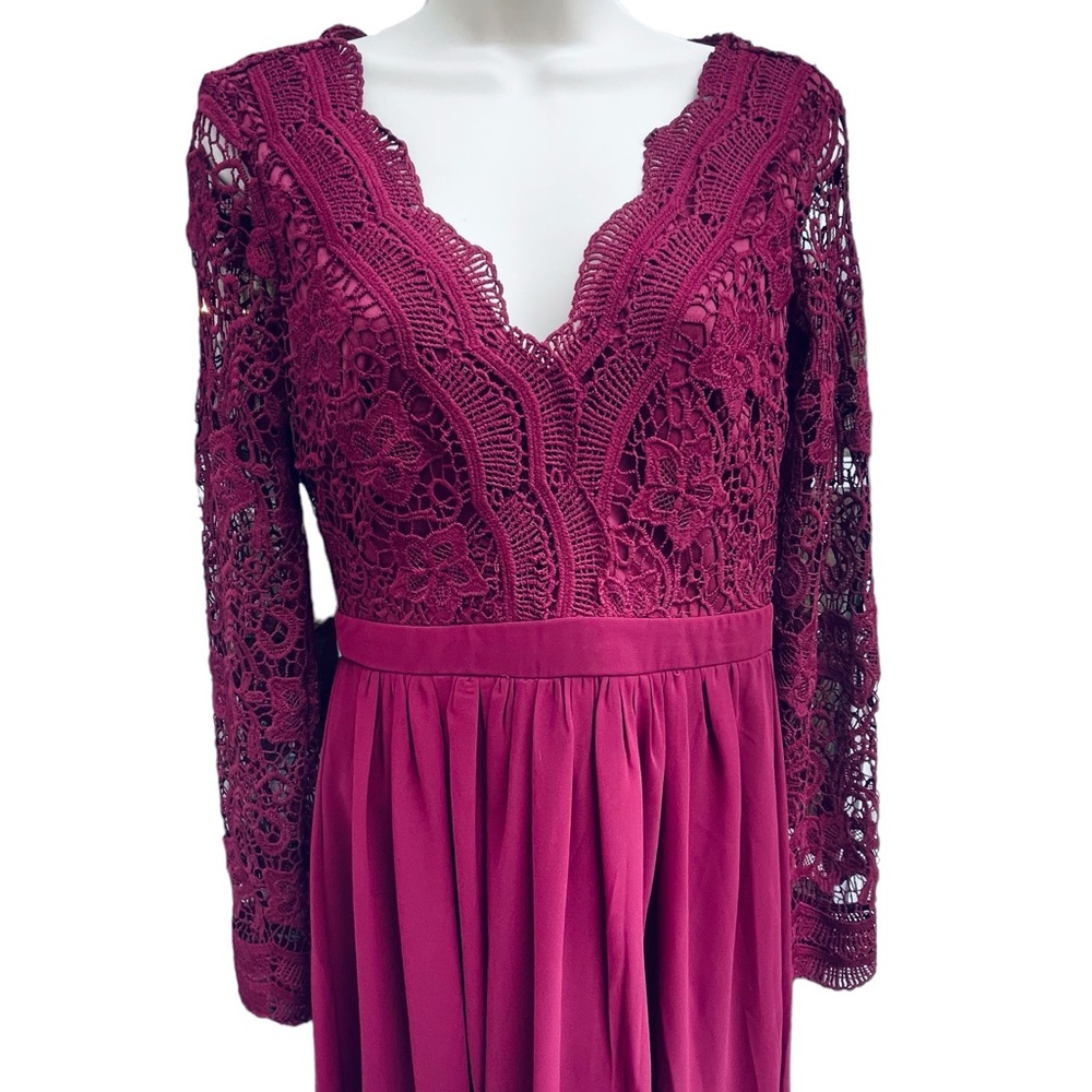 Lulus Burgundy Awaken My Love Long Sleeve Lace Maxi Dress Open Back Style (8737) - Picture 9 of 15